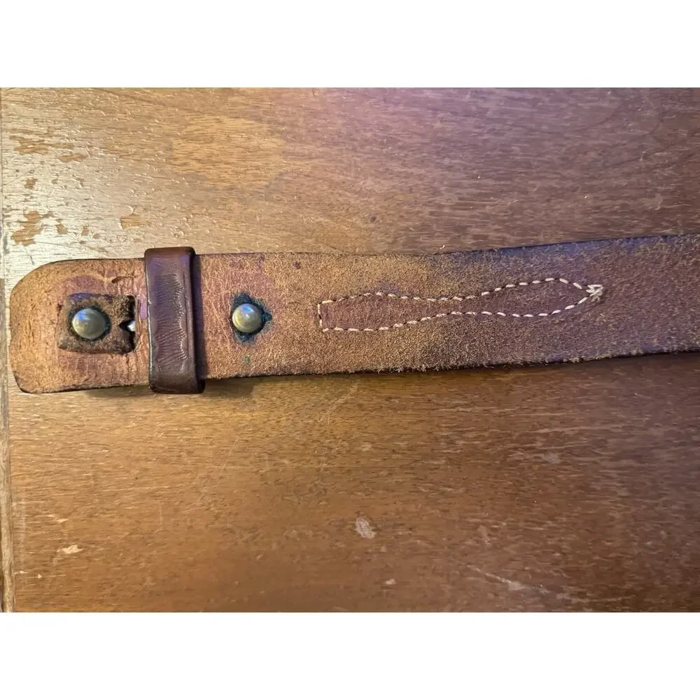 Vintage Cabela's Tooled Leather Ranger Belt Solid Brass Stamped 42 Measures 46